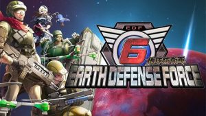 Логотип и персонажи Earth Defense Force 6 на фоне космоса