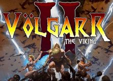 Промо-изображение игры Volgarr the Viking 2, на котором изображены главный герой викинг Волгарр и его союзники в бою против армии скелетов на фоне молний и темного неба.